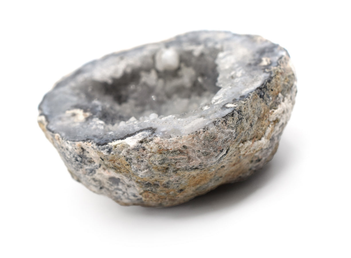 White cracked half quartz geode